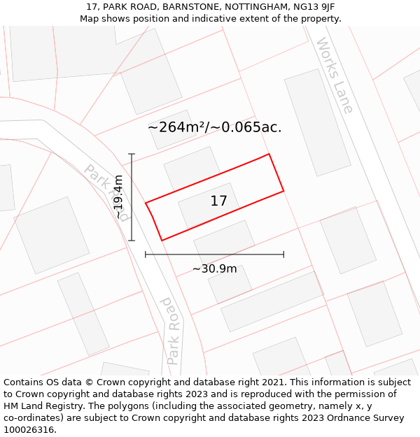 17, PARK ROAD, BARNSTONE, NOTTINGHAM, NG13 9JF: Plot and title map