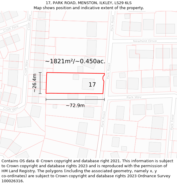 17, PARK ROAD, MENSTON, ILKLEY, LS29 6LS: Plot and title map