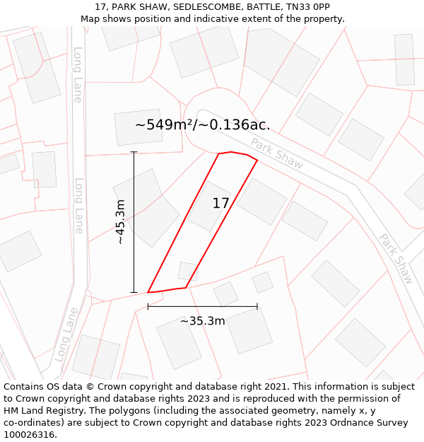 17, PARK SHAW, SEDLESCOMBE, BATTLE, TN33 0PP: Plot and title map