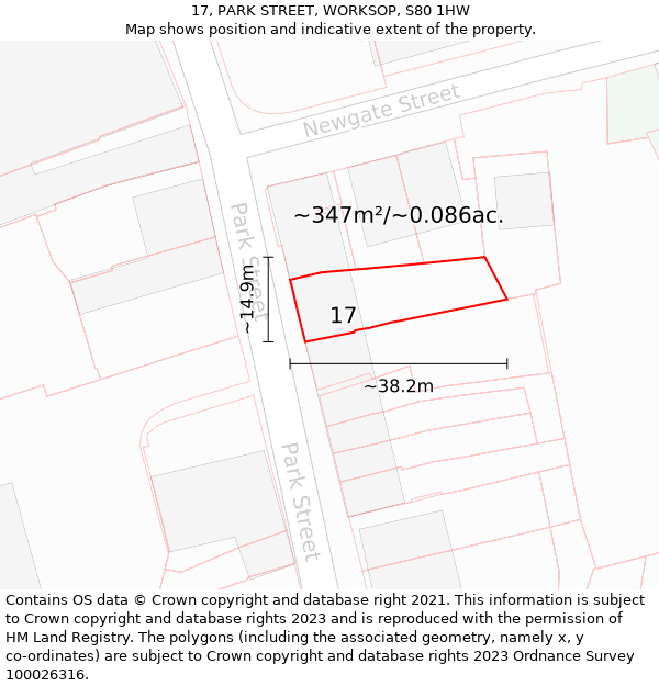 17, PARK STREET, WORKSOP, S80 1HW: Plot and title map