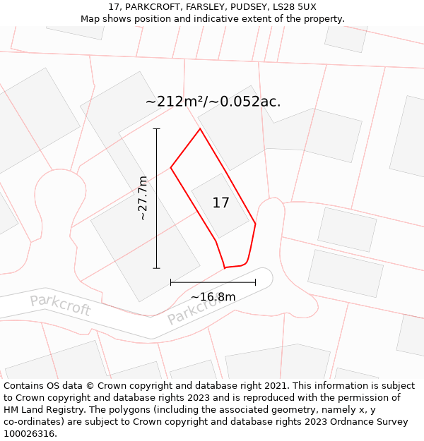 17, PARKCROFT, FARSLEY, PUDSEY, LS28 5UX: Plot and title map