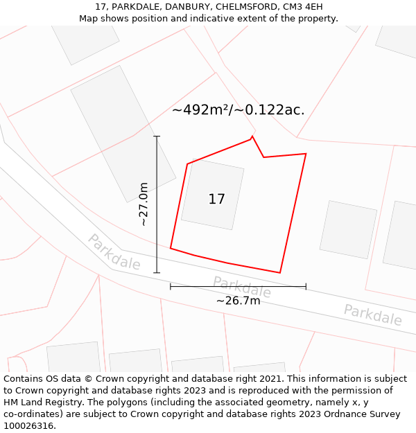 17, PARKDALE, DANBURY, CHELMSFORD, CM3 4EH: Plot and title map