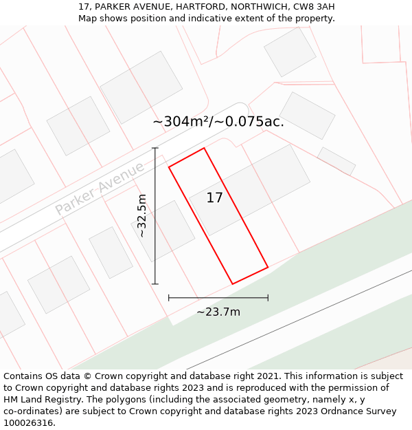 17, PARKER AVENUE, HARTFORD, NORTHWICH, CW8 3AH: Plot and title map