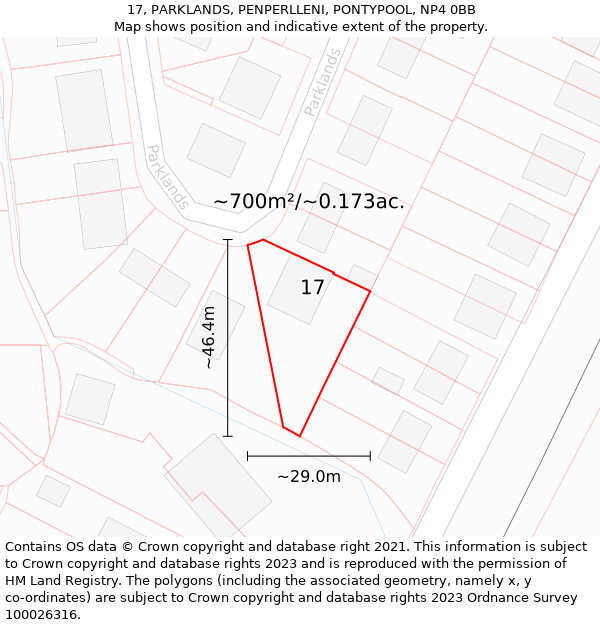 17, PARKLANDS, PENPERLLENI, PONTYPOOL, NP4 0BB: Plot and title map