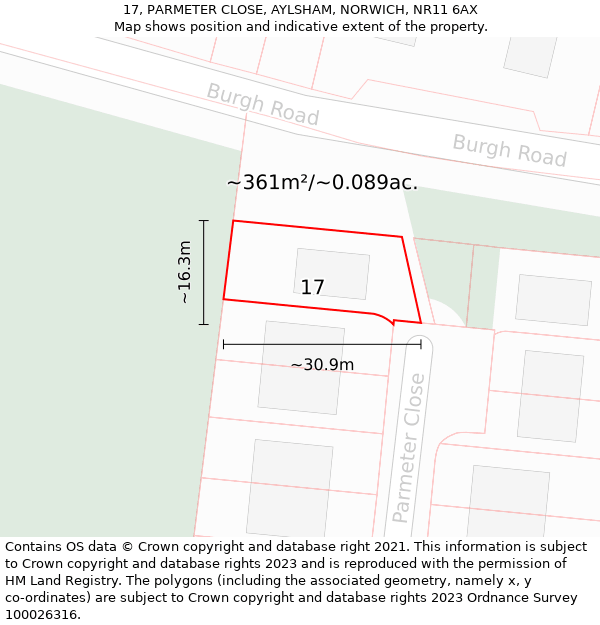 17, PARMETER CLOSE, AYLSHAM, NORWICH, NR11 6AX: Plot and title map