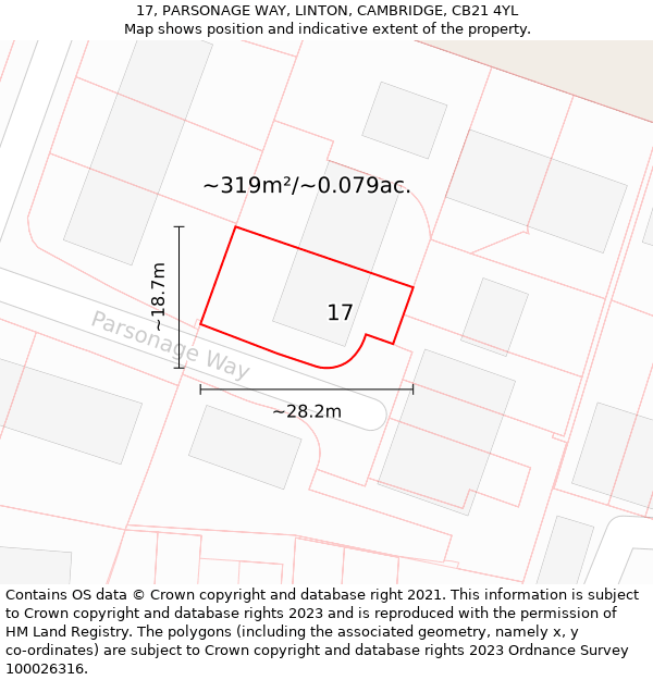 17, PARSONAGE WAY, LINTON, CAMBRIDGE, CB21 4YL: Plot and title map