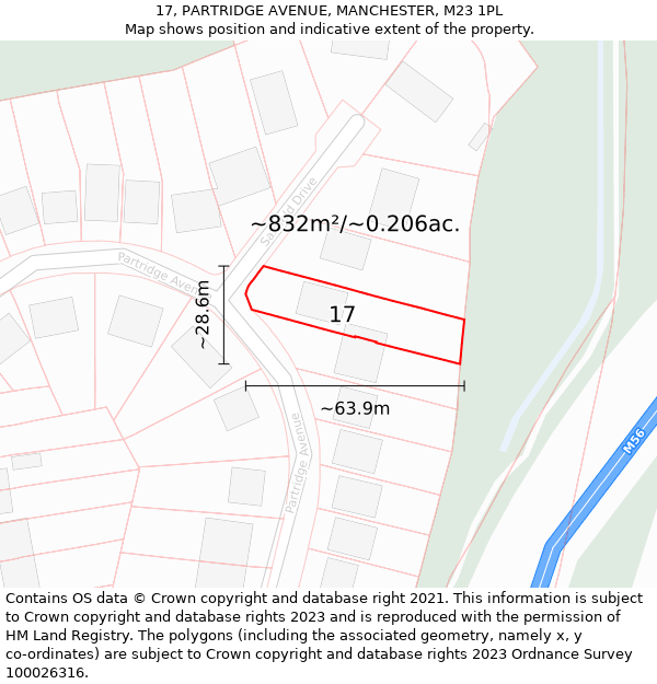 17, PARTRIDGE AVENUE, MANCHESTER, M23 1PL: Plot and title map
