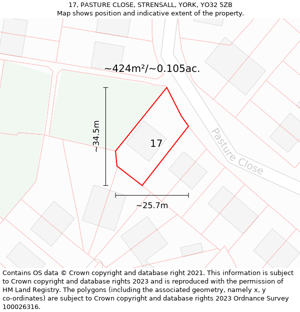 17, PASTURE CLOSE, STRENSALL, YORK, YO32 5ZB: Plot and title map