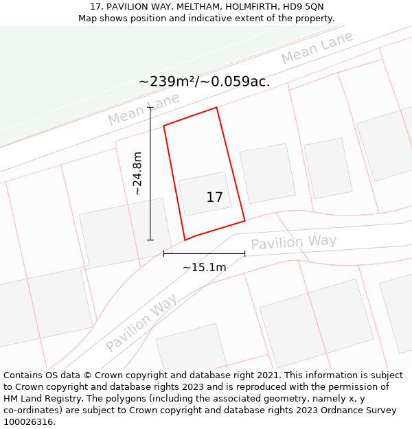 17, PAVILION WAY, MELTHAM, HOLMFIRTH, HD9 5QN: Plot and title map