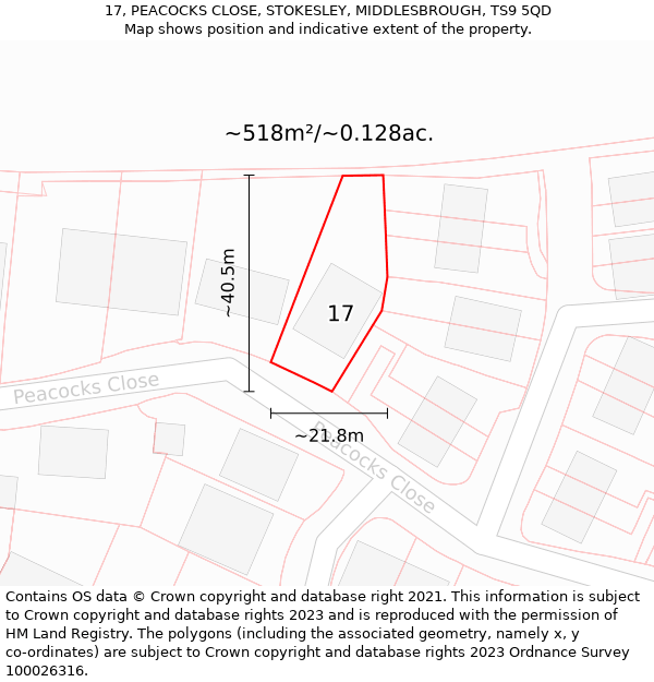 17, PEACOCKS CLOSE, STOKESLEY, MIDDLESBROUGH, TS9 5QD: Plot and title map