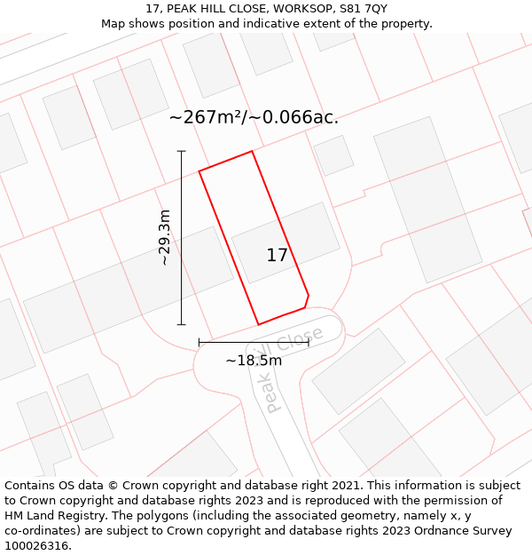 17, PEAK HILL CLOSE, WORKSOP, S81 7QY: Plot and title map