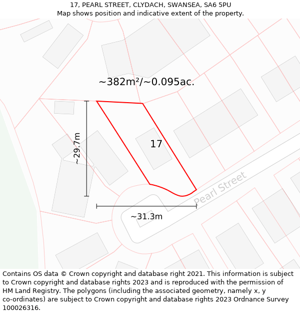 17, PEARL STREET, CLYDACH, SWANSEA, SA6 5PU: Plot and title map