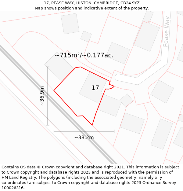17, PEASE WAY, HISTON, CAMBRIDGE, CB24 9YZ: Plot and title map