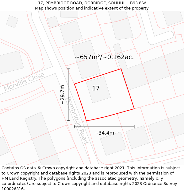 17, PEMBRIDGE ROAD, DORRIDGE, SOLIHULL, B93 8SA: Plot and title map