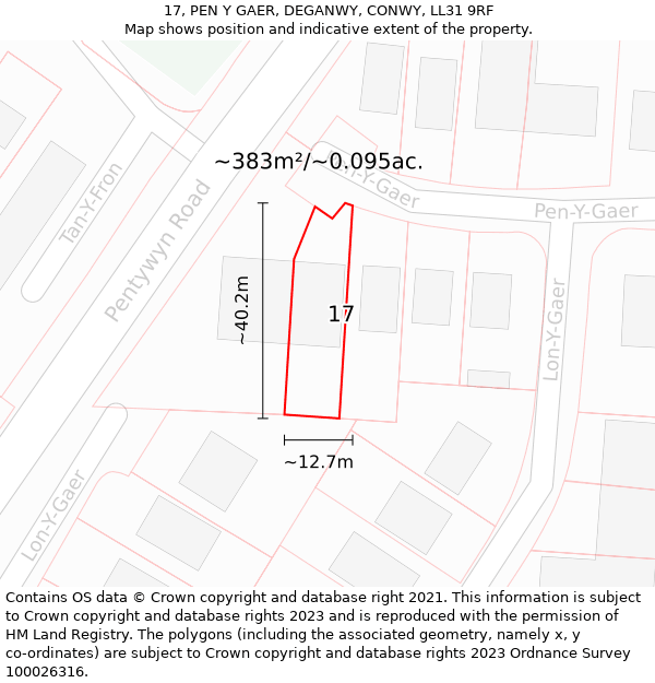 17, PEN Y GAER, DEGANWY, CONWY, LL31 9RF: Plot and title map