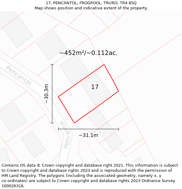 17, PENCANTOL, FROGPOOL, TRURO, TR4 8SQ: Plot and title map