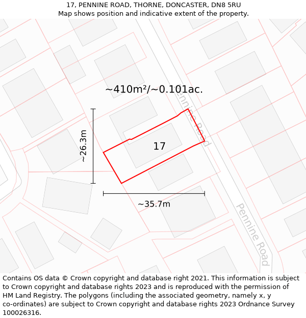 17, PENNINE ROAD, THORNE, DONCASTER, DN8 5RU: Plot and title map