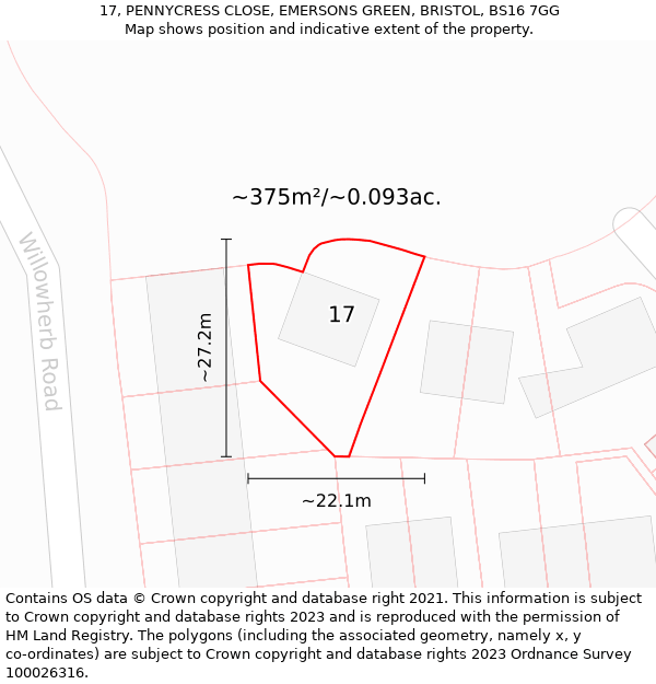 17, PENNYCRESS CLOSE, EMERSONS GREEN, BRISTOL, BS16 7GG: Plot and title map