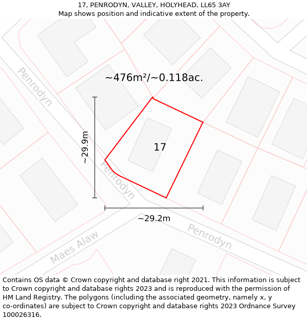 17, PENRODYN, VALLEY, HOLYHEAD, LL65 3AY: Plot and title map