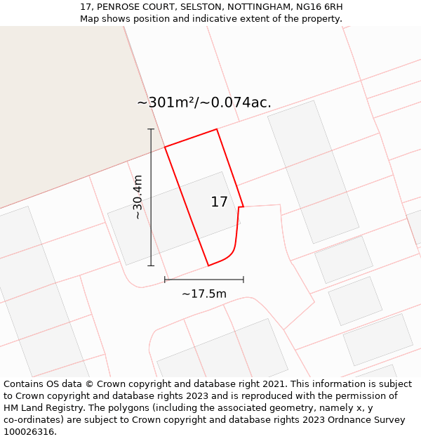 17, PENROSE COURT, SELSTON, NOTTINGHAM, NG16 6RH: Plot and title map