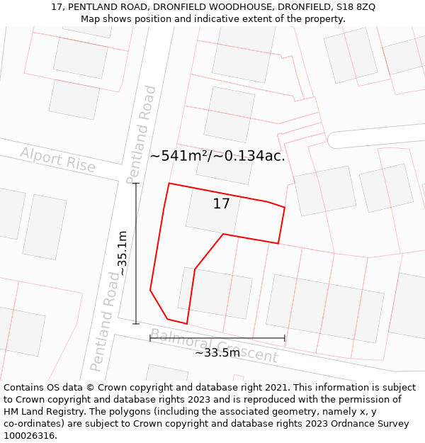 17, PENTLAND ROAD, DRONFIELD WOODHOUSE, DRONFIELD, S18 8ZQ: Plot and title map