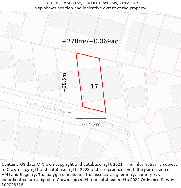 17, PERCEVAL WAY, HINDLEY, WIGAN, WN2 3NP: Plot and title map