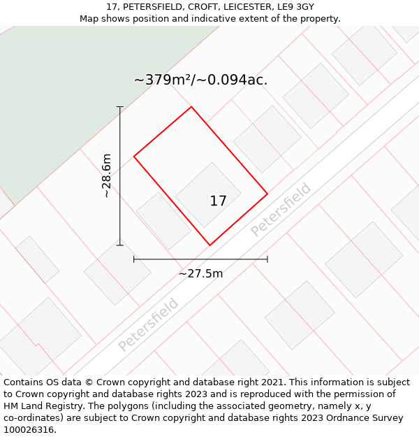 17, PETERSFIELD, CROFT, LEICESTER, LE9 3GY: Plot and title map