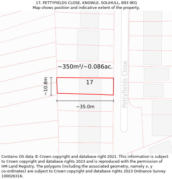 17, PETTYFIELDS CLOSE, KNOWLE, SOLIHULL, B93 9EG: Plot and title map