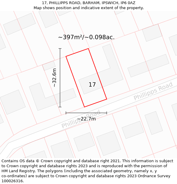 17, PHILLIPPS ROAD, BARHAM, IPSWICH, IP6 0AZ: Plot and title map