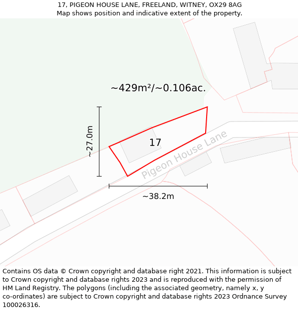 17, PIGEON HOUSE LANE, FREELAND, WITNEY, OX29 8AG: Plot and title map