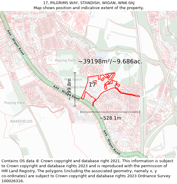 17, PILGRIMS WAY, STANDISH, WIGAN, WN6 0AJ: Plot and title map