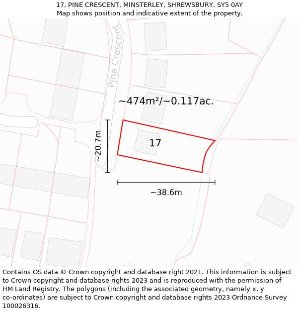 17, PINE CRESCENT, MINSTERLEY, SHREWSBURY, SY5 0AY: Plot and title map