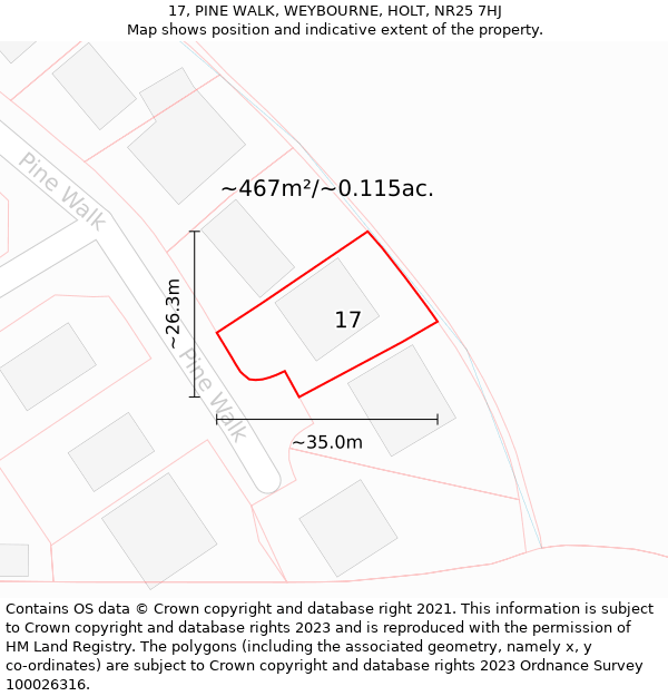 17, PINE WALK, WEYBOURNE, HOLT, NR25 7HJ: Plot and title map