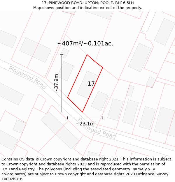 17, PINEWOOD ROAD, UPTON, POOLE, BH16 5LH: Plot and title map