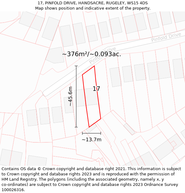 17, PINFOLD DRIVE, HANDSACRE, RUGELEY, WS15 4DS: Plot and title map