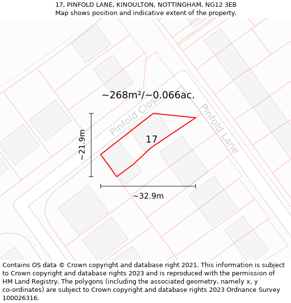 17, PINFOLD LANE, KINOULTON, NOTTINGHAM, NG12 3EB: Plot and title map