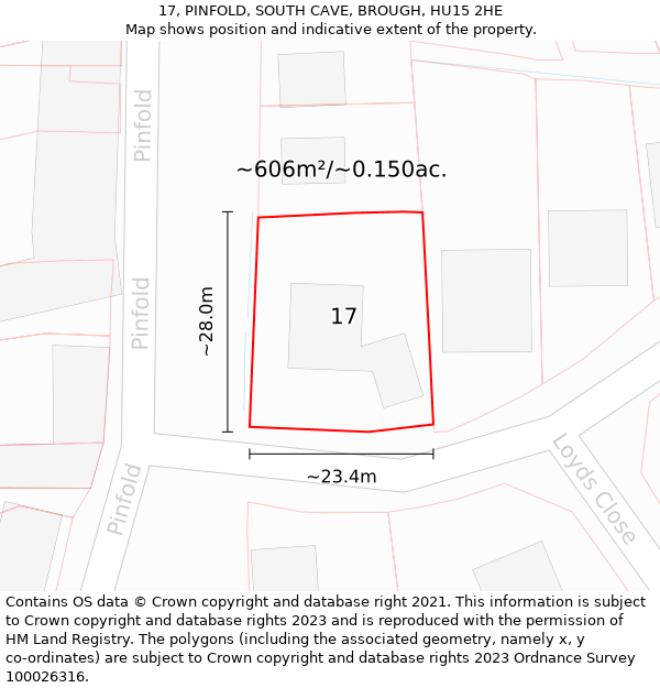 17, PINFOLD, SOUTH CAVE, BROUGH, HU15 2HE: Plot and title map