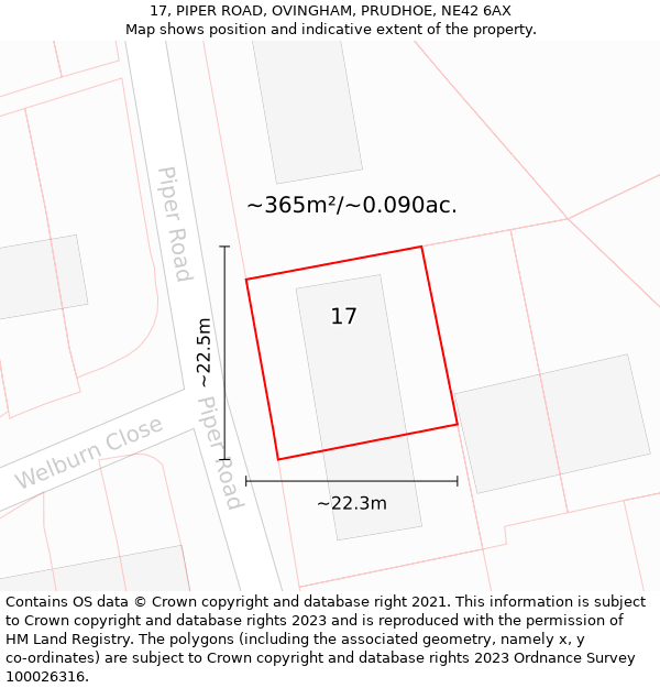 17, PIPER ROAD, OVINGHAM, PRUDHOE, NE42 6AX: Plot and title map