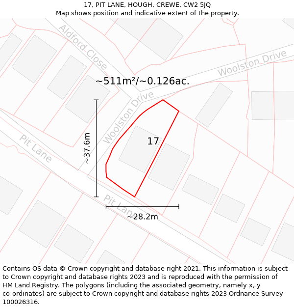 17, PIT LANE, HOUGH, CREWE, CW2 5JQ: Plot and title map