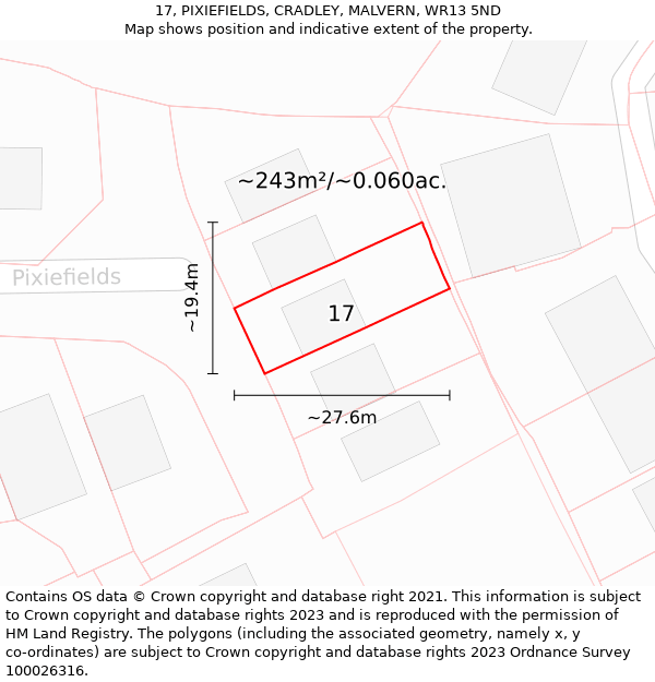 17, PIXIEFIELDS, CRADLEY, MALVERN, WR13 5ND: Plot and title map