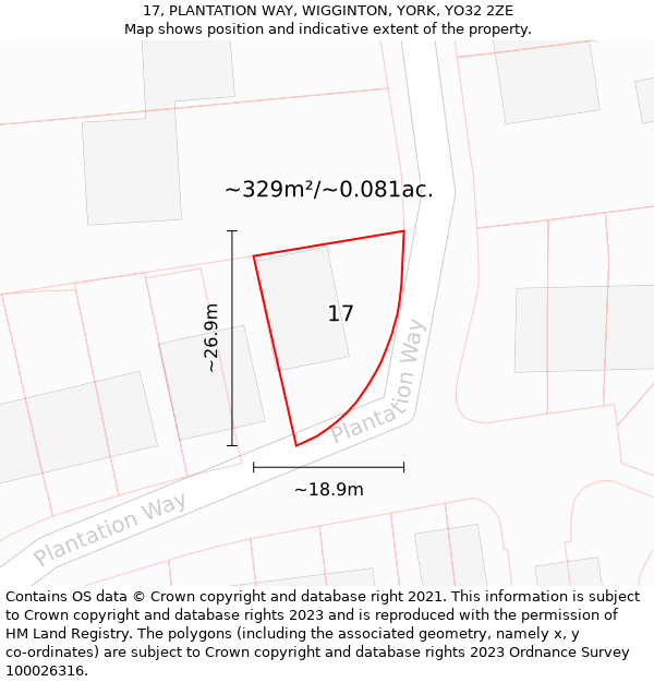 17, PLANTATION WAY, WIGGINTON, YORK, YO32 2ZE: Plot and title map