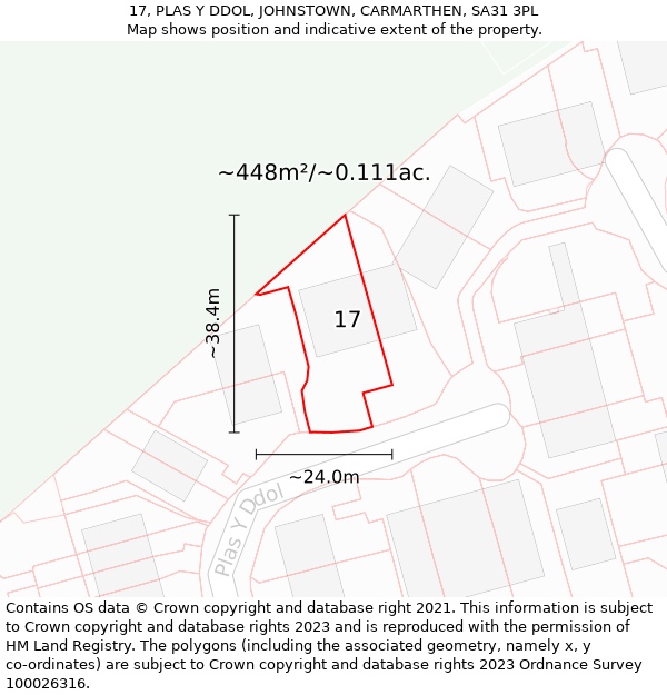 17, PLAS Y DDOL, JOHNSTOWN, CARMARTHEN, SA31 3PL: Plot and title map