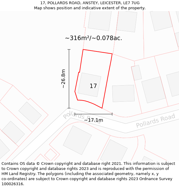 17, POLLARDS ROAD, ANSTEY, LEICESTER, LE7 7UG: Plot and title map