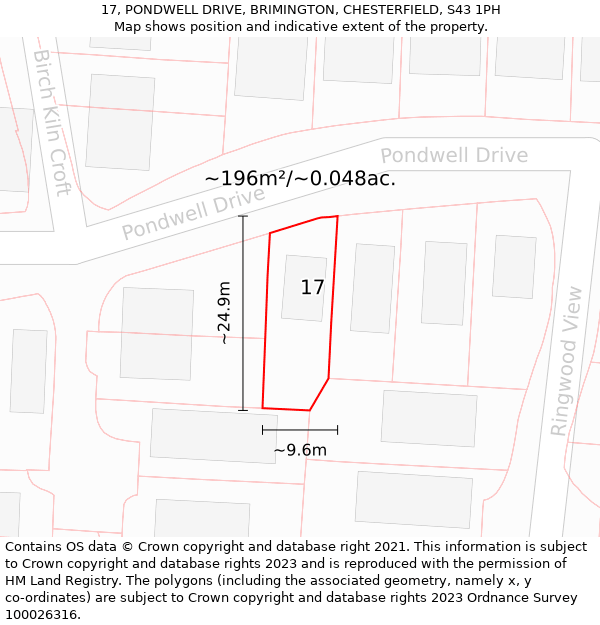 17, PONDWELL DRIVE, BRIMINGTON, CHESTERFIELD, S43 1PH: Plot and title map