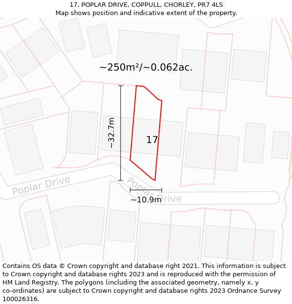 17, POPLAR DRIVE, COPPULL, CHORLEY, PR7 4LS: Plot and title map