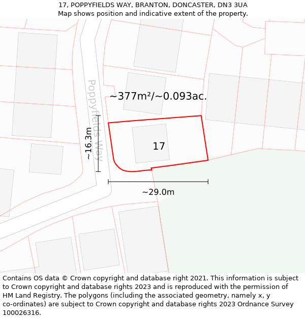 17, POPPYFIELDS WAY, BRANTON, DONCASTER, DN3 3UA: Plot and title map