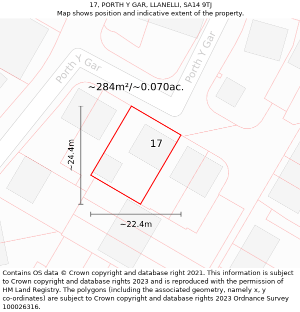 17, PORTH Y GAR, LLANELLI, SA14 9TJ: Plot and title map