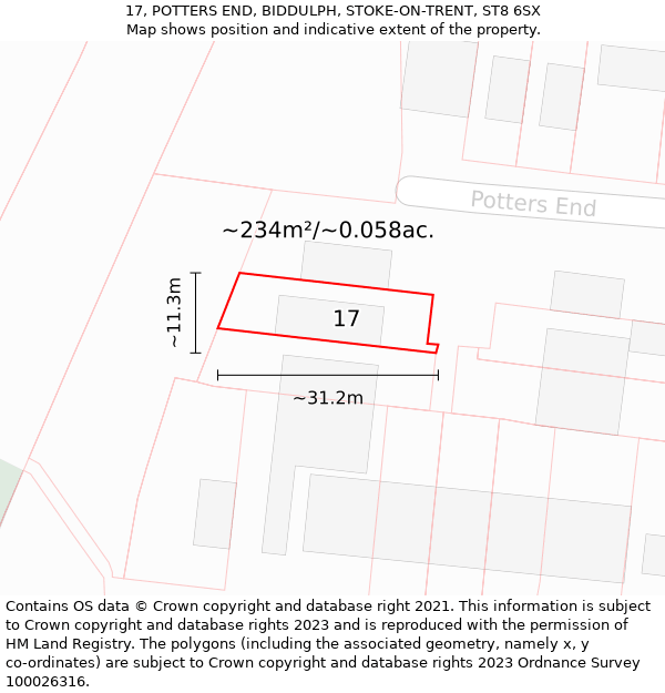 17, POTTERS END, BIDDULPH, STOKE-ON-TRENT, ST8 6SX: Plot and title map