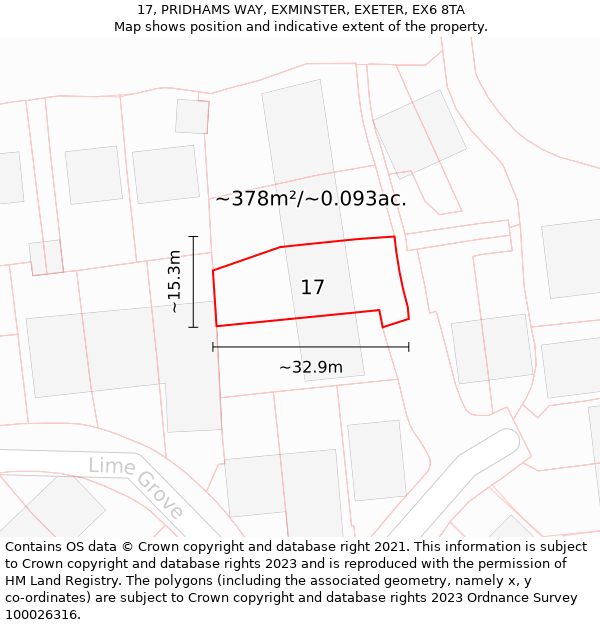 17, PRIDHAMS WAY, EXMINSTER, EXETER, EX6 8TA: Plot and title map