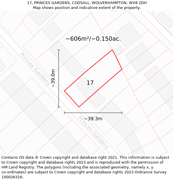 17, PRINCES GARDENS, CODSALL, WOLVERHAMPTON, WV8 2DH: Plot and title map